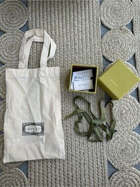 Gucci Packaging Set: Small Canvas Tote Dust Bag, Gift Box, Ribbon & Cards
